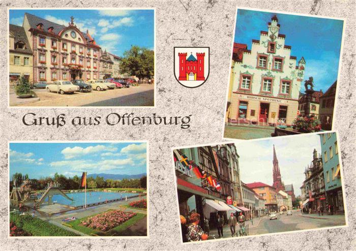 OFFENBURG Offenbourg Rathaus Loewenbrunnen Hirsch-Apotheke am Fischmarkt Freibad