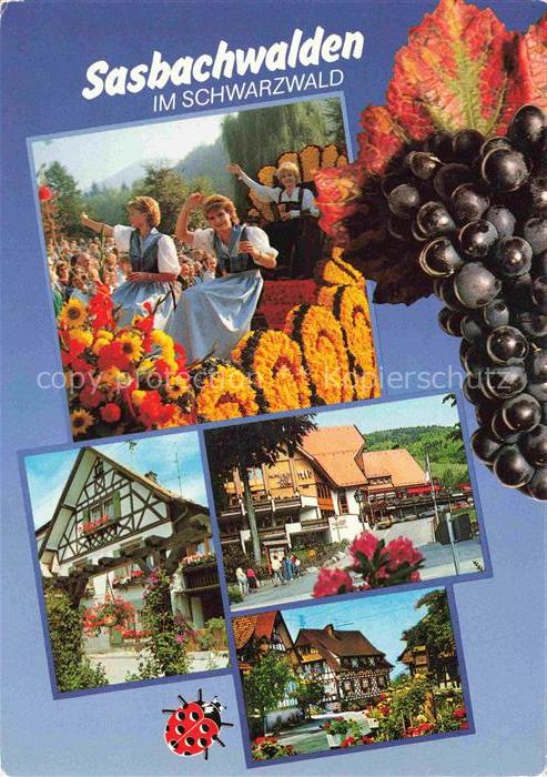 Sasbachwalden Achern Ortenaukreis BW Blumenwagen Fachwerkhaeuser Ortspartie