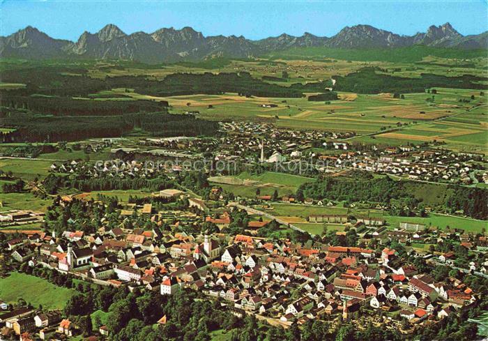 Schongau Bayern Fliegeraufnahme mit Tiroler und Allgaeuer Hochgebirge