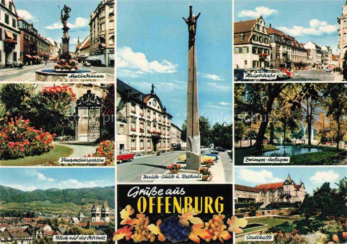 OFFENBURG Offenbourg Neptunbrunnen Vinzentiusgarten Ursula Saeule Rathaus Haupts