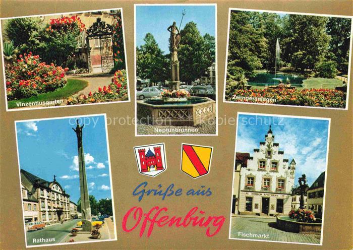 OFFENBURG Offenbourg Neptunbrunnen Vinzentiusgarten Ursula Saeule Rathaus Haupts