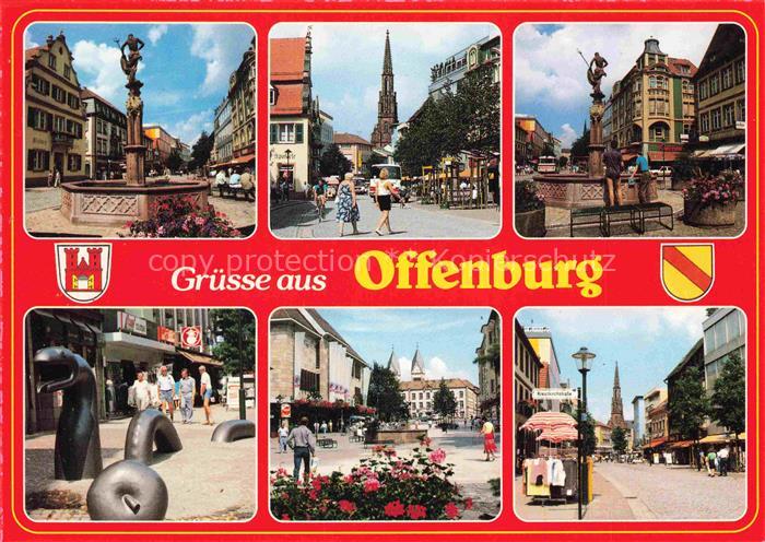 OFFENBURG Offenbourg Neptunbrunnen Kirche Skulptur Marktplatz Fussgaengerzone