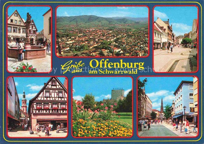 OFFENBURG Offenbourg Neptunbrunnen Fliegeraufnahme Fussgaengerzone Fachwerkhaus