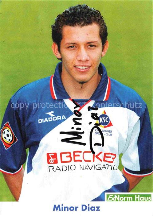 Fussball Soccer Football-- Minor Diaz KSC Autogramm