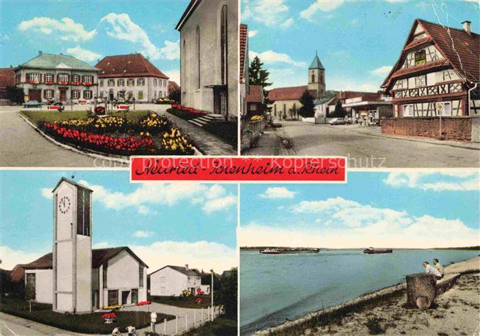 Ichenheim Motive Stadtzentrum Kirchen Uferpartie am Rhein