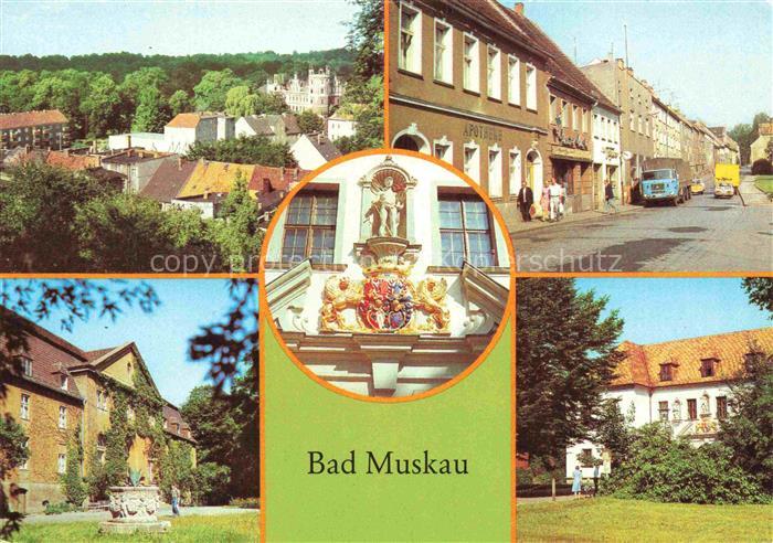 Bad Muskau Oberlausitz Ernst-Thaelmann-Strasse Teilansicht Wappen Altes Schloss