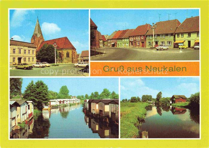 Neukalen Kirche Markt Bootshaeuser an der Peene