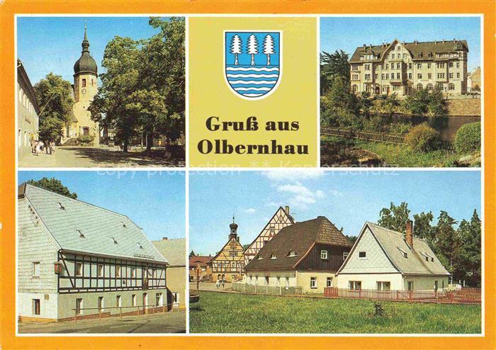 Olbernhau Erzgebirge Blick zur Kirche Rathaus Gaststaette Wilder Mann Saigerhuet