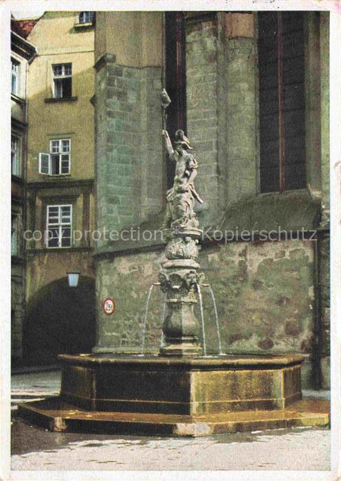 GoeRLITZ  Sachsen Obermarkt Ritterbrunnen am Schwibbogen mit Oberkirche