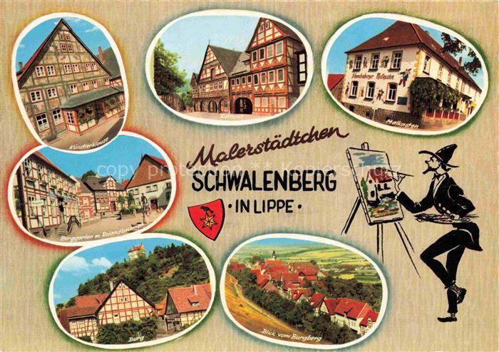 Schwalenberg Motive Altstadt Fachwerkhaeuser Burg Blick vom Burgberg