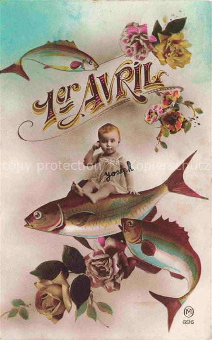 Monatskarte Month Mois Mes-- April Baby Kind Fisch
