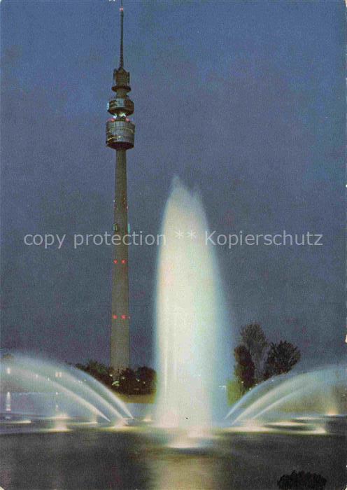 BUGA Bundesgartenschau Dortmund Fontaenen Fernsehturm bei Nacht