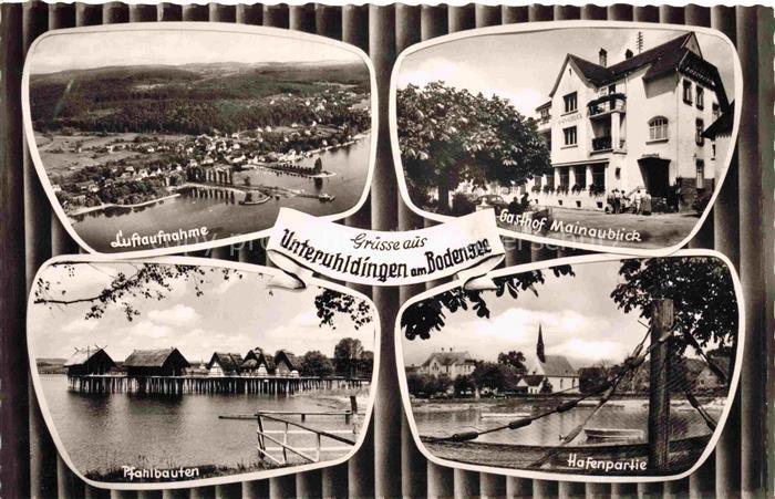 Unteruhldingen-Muehlhofen Bodensee Fliegeraufnahme Gasthof Mainaublick Pfahlbaut