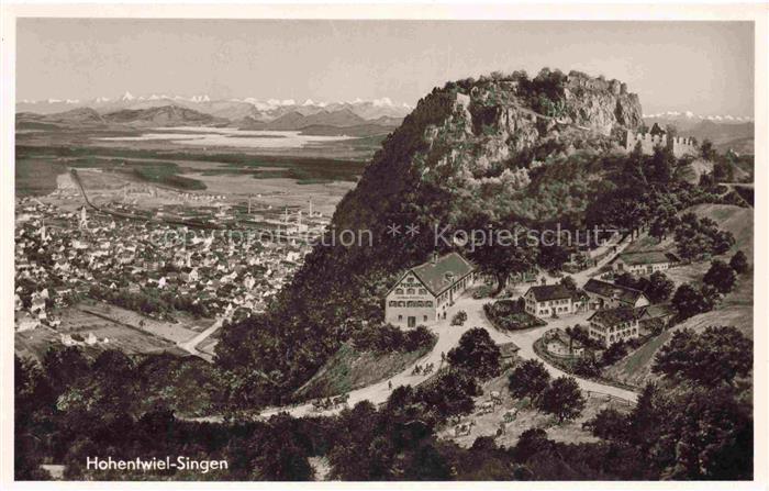 Hohentwiel Singen BW Fliegeraufnahme mit Bodensee und Alpenblick