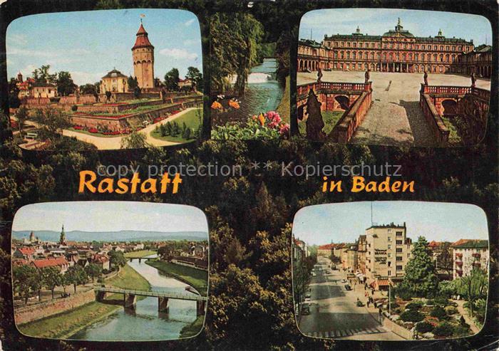 RASTATT Baden BW Pagodenburg mit Wasserturm Barockschloss Panorama Strasse