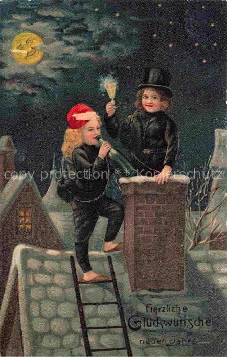 Neujahr Annee New Year Kinder Wein Mond