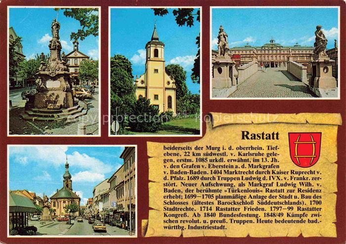 Chronik-AK Rastatt Bernharduskirche Rathaus Schloss