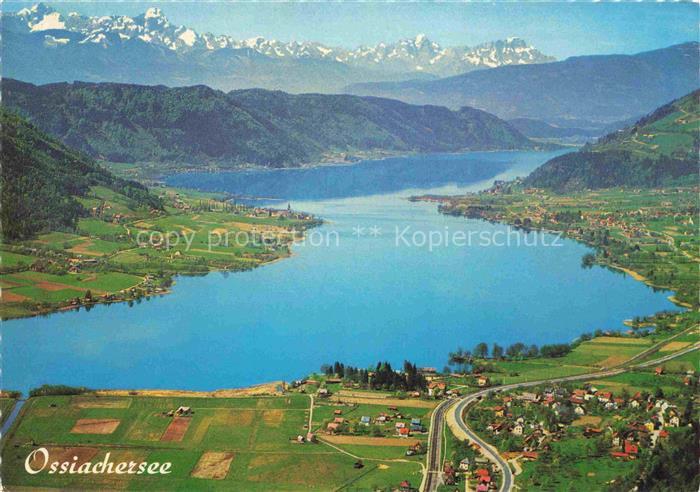 Ossiach Ossiachersee Kaernten AT Fliegeraufnahme mit Julische Alpen