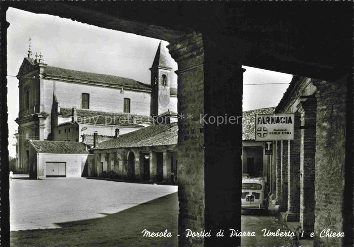Mesola Ferrara IT Portici di Piazza Umberto I e Chiesa