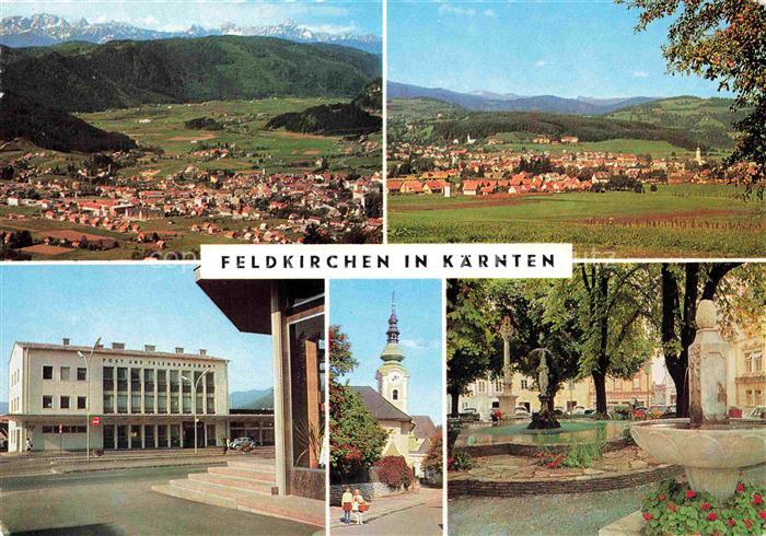 Feldkirchen Kaernten AT Fliegeraufnahme Panorama Postamt Kirche Park