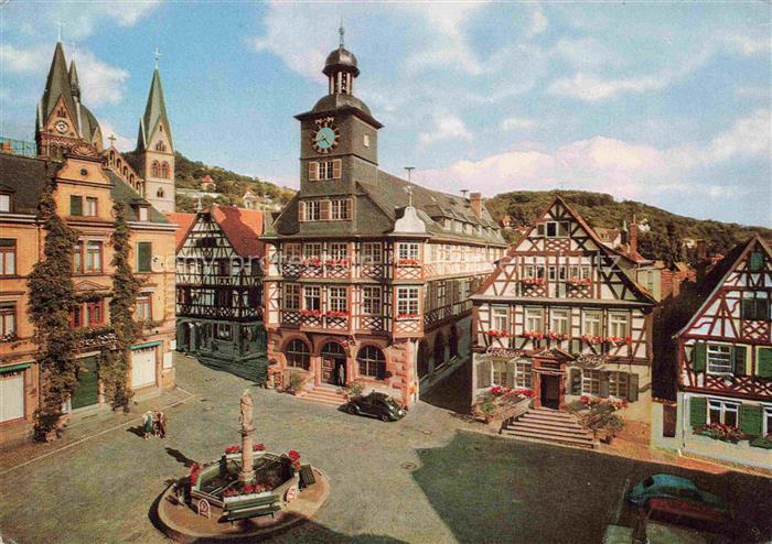 Heppenheim Bergstrasse Marktplatz mit Rathaus und Goldener Engel