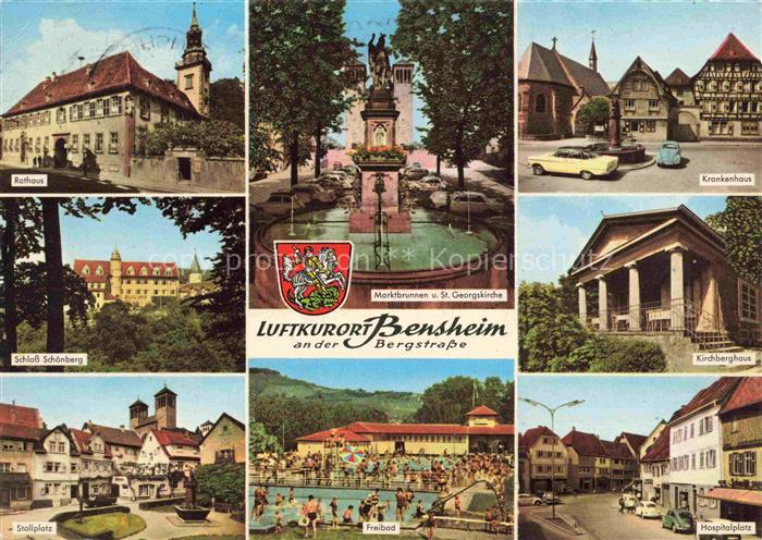 Bensheim Bergstrasse Hessen Rathaus Schloss Schoenberg Stallplatz Freibad Marktb