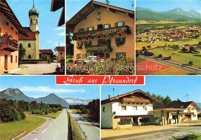 Pfraundorf Inn Oberbayern Ortsansicht mit Kirche Autobahn Rosenheim Bayerische A