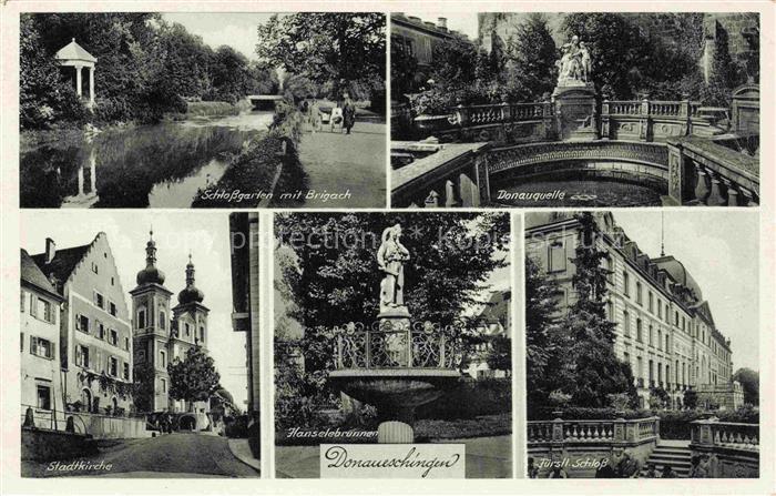 Donaueschingen BW Schlossgarten Brigach Donauquelle Stadtkirche Hanselebrunnen F