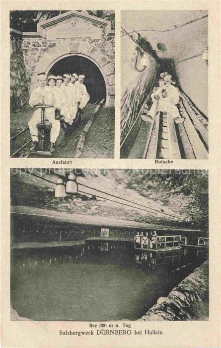 Duernberg Hallein Salzburg AT Salzbergwerk Ausfahrt Rutsche See