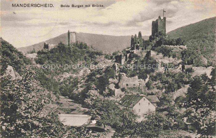 Manderscheid Eifel Beide Burgen mit Bruecke