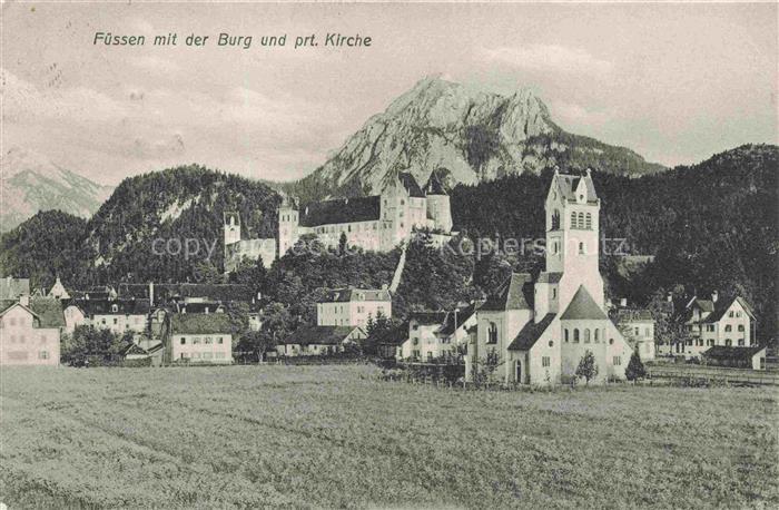 Fuessen am Lech Allgaeu Bayern mit Burg und prot Kirche