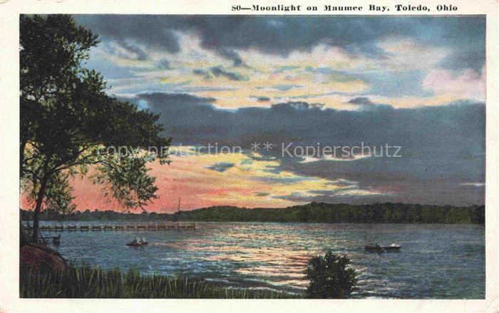 Toledo Ohio USA Moonlight on Maumee Bay