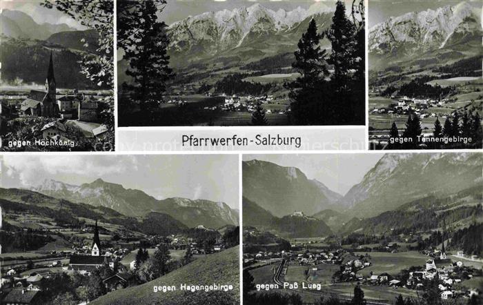 Pfarrwerfen Pinzgau AT mit Hochkoenig Panorama Tennengebirge Hagengebirge Pass L