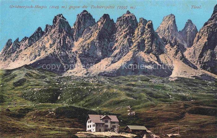 Groednerjoch Passo di Gardena IT Hospiz mit Tschierspitze