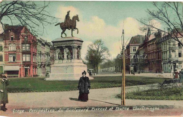 LIEGE  Luettich Luik Belgie Perspective du Boulevard Piercot et Statue Charlemag
