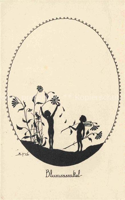 Scherenschnitt-AK Schattenbildkarte Shadowbolt Blumen Elfen