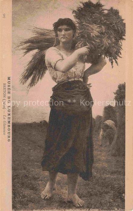 BRETON Jules Kuenstlerkarte La Glameuse Frau Landwirtschaft