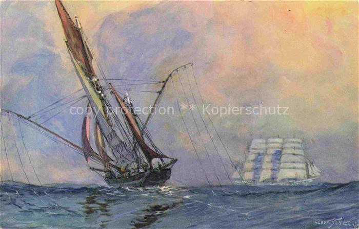 SEBILLE A. Kuenstlerkarte Thonier sur les lieux de peche les lignes mer Segelsch