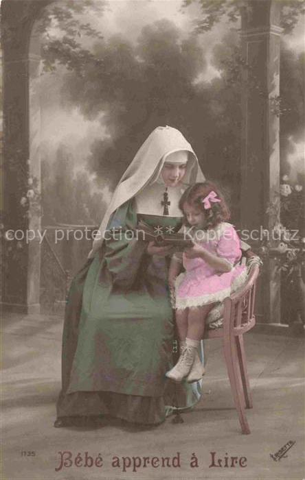 Nonne Nun Monja Suora-- Irisette Nr. 1735 Kind Bebe apprend Lire