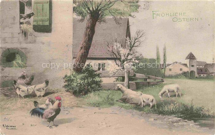Ostern Easter Paques Pasqua-- Landwirtschaft Schafe Huehner