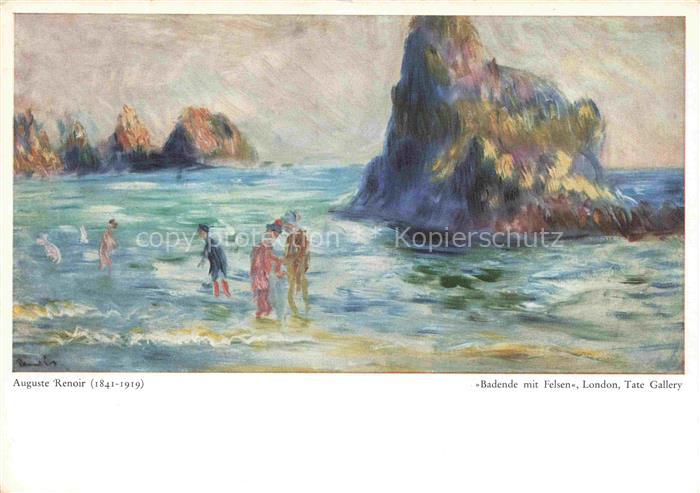 RENOIR Pierre-Auguste (1841-1919) Kuenstlerkarte Badende mit Felsen London