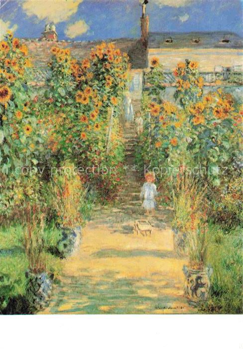 MONET Claude-Oscar (1840-1926) Kuenstlerkarte Le jardin de artiste a Vetheuil So