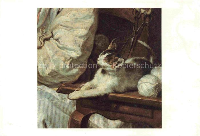 GREUZE Jean-Baptiste (1725-1805) Kuenstlerkarte The Wool Winter Katze