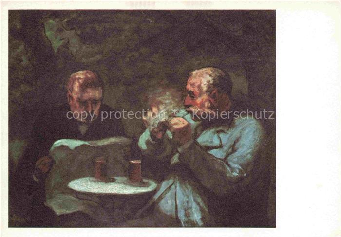 DAUMIER Honore (1808-1879) Kuenstlerkarte Thre beer drinkers
