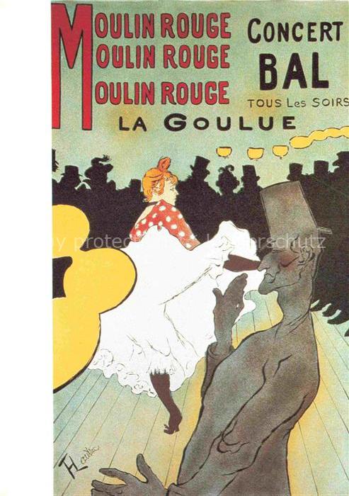 TOULOUSE-LAUTREC Henri de (1864-1901) Kuenstlerkarte Au Moulin Rouge Goulue