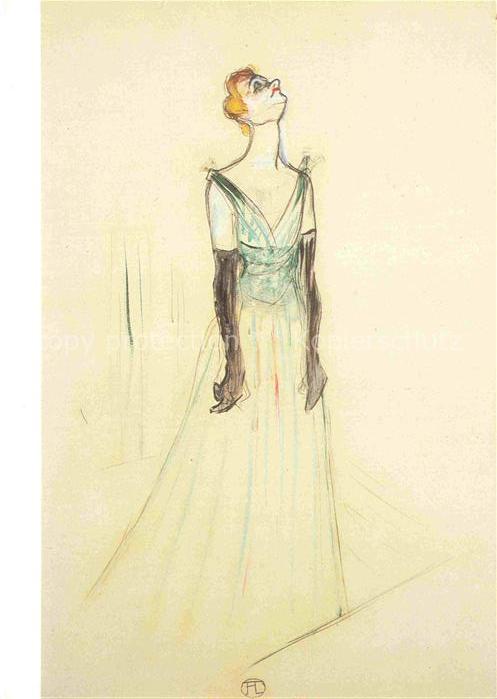TOULOUSE-LAUTREC Henri de (1864-1901) Kuenstlerkarte Yvette Guilbert Gouache