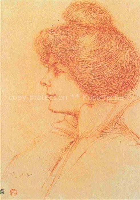 TOULOUSE-LAUTREC Henri de (1864-1901) Kuenstlerkarte Portrait de fille en profil