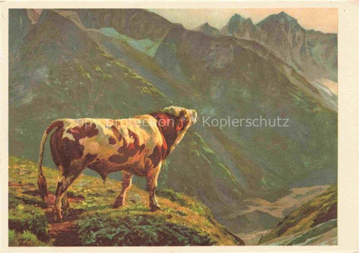 BURNAND Eugene (1850-1921) Kuenstlerkarte Taureau Dans Les Alpes Kuh