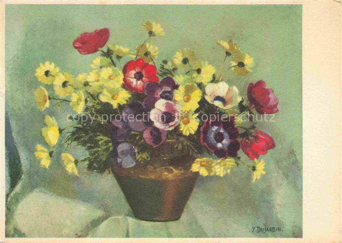 DUJARDIN Y. Kuenstlerkarte Gelbe Margriten und Anemonen