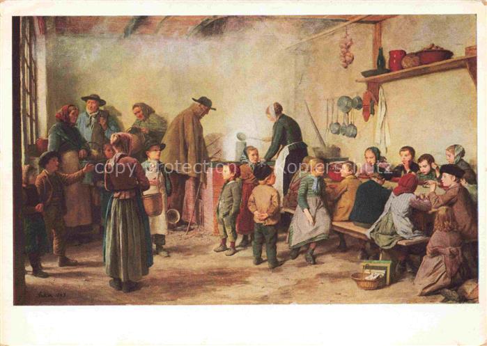 ANKER Albert (1831-1910) Kuenstlerkarte Nr. 1504 Die Armensuppe in Ins
